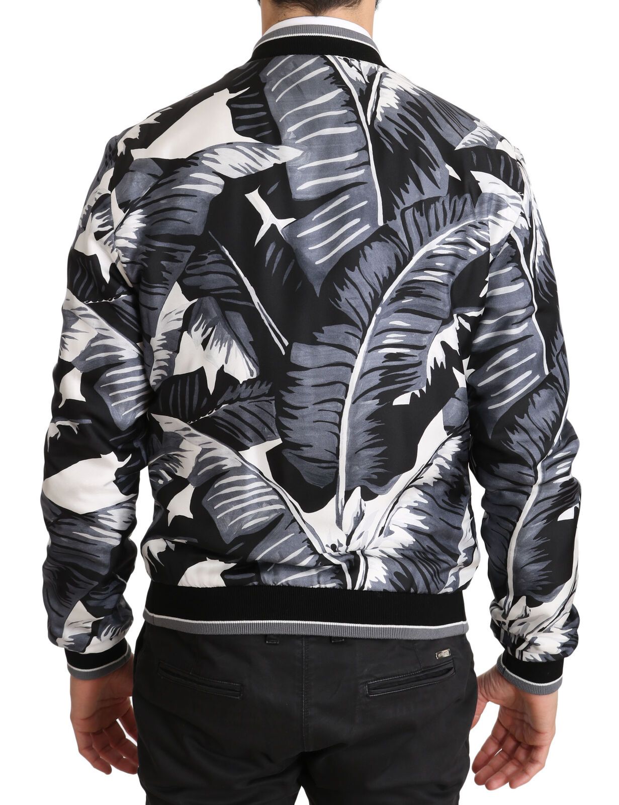 Dolce &amp; Gabbana Elegant Banana Leaf Print Silk Bomber Jacket