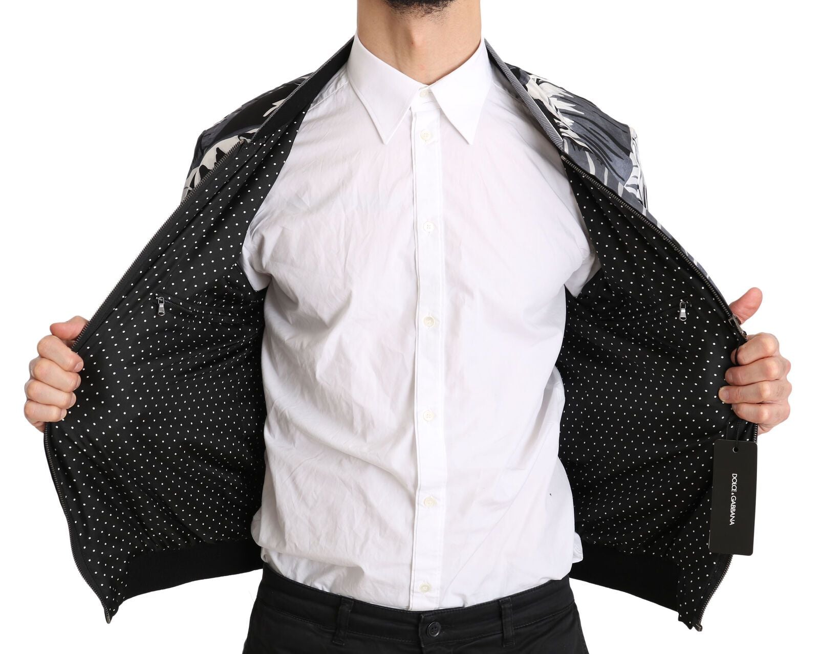 Dolce &amp; Gabbana Elegant Banana Leaf Print Silk Bomber Jacket