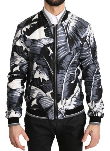 Dolce &amp; Gabbana Elegant Banana Leaf Print Silk Bomber Jacket