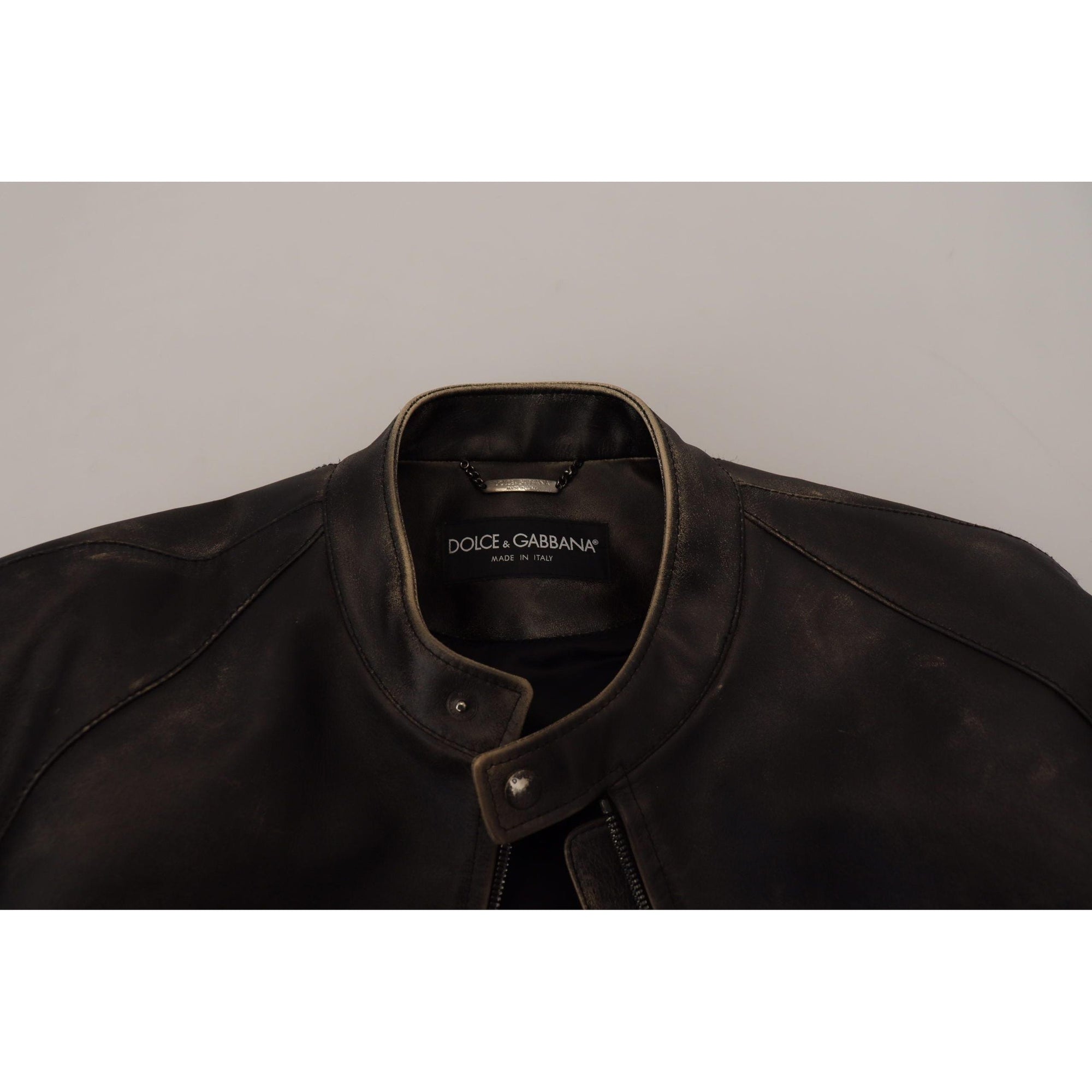 Dolce &amp; Gabbana Elegant Black Leather Jacket with Silver Details