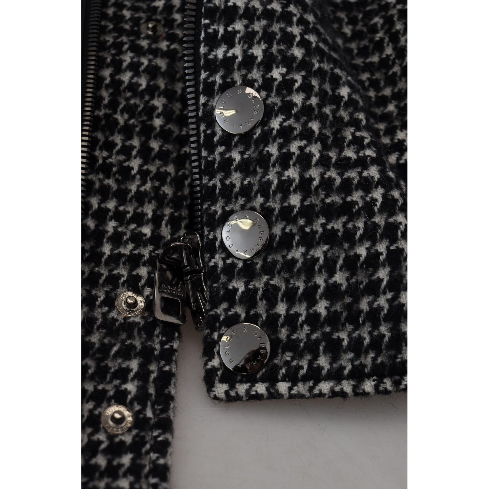 Dolce &amp; Gabbana Multicolor Houndstooth Leather Bomber Jacket