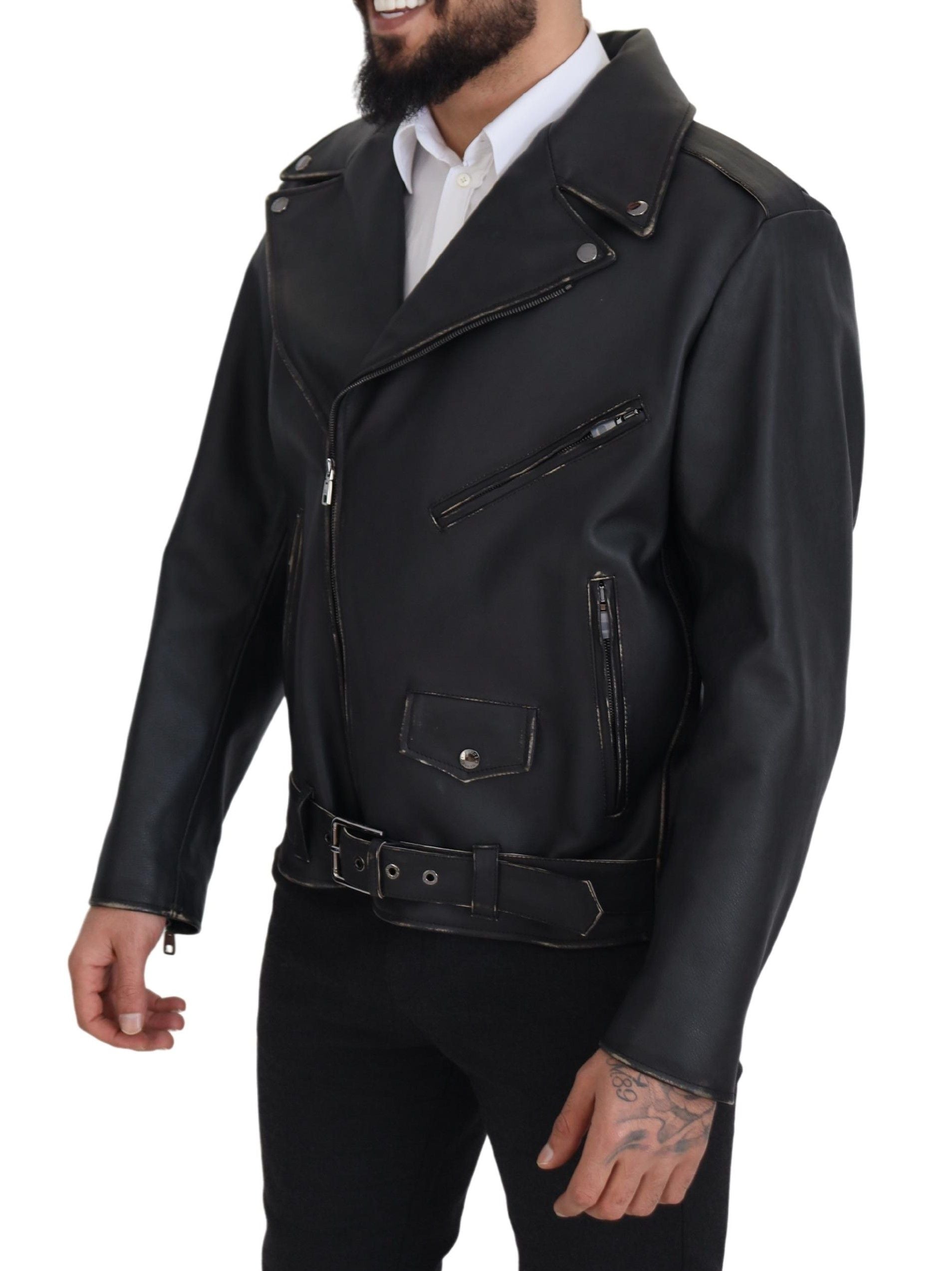 Dolce &amp; Gabbana Elegant Black Leather Biker Jacket