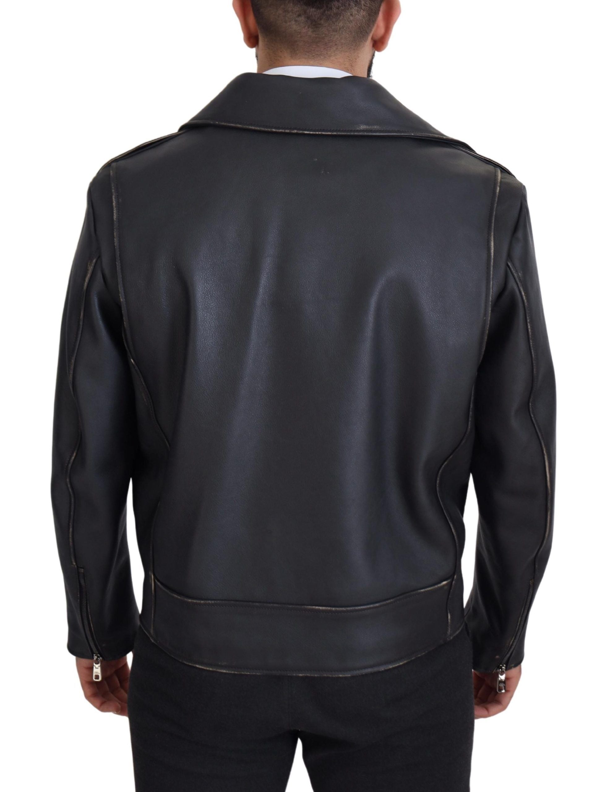 Dolce &amp; Gabbana Elegant Black Leather Biker Jacket
