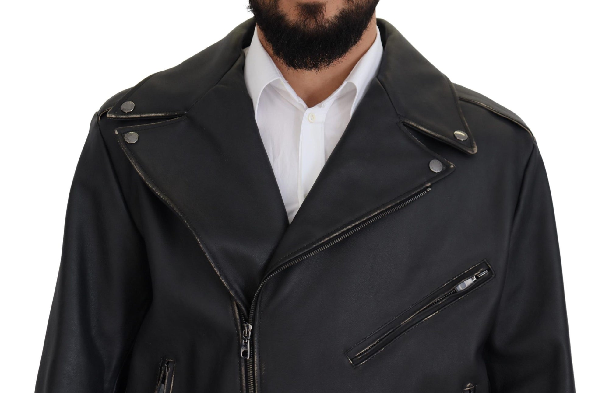 Dolce &amp; Gabbana Elegant Black Leather Biker Jacket