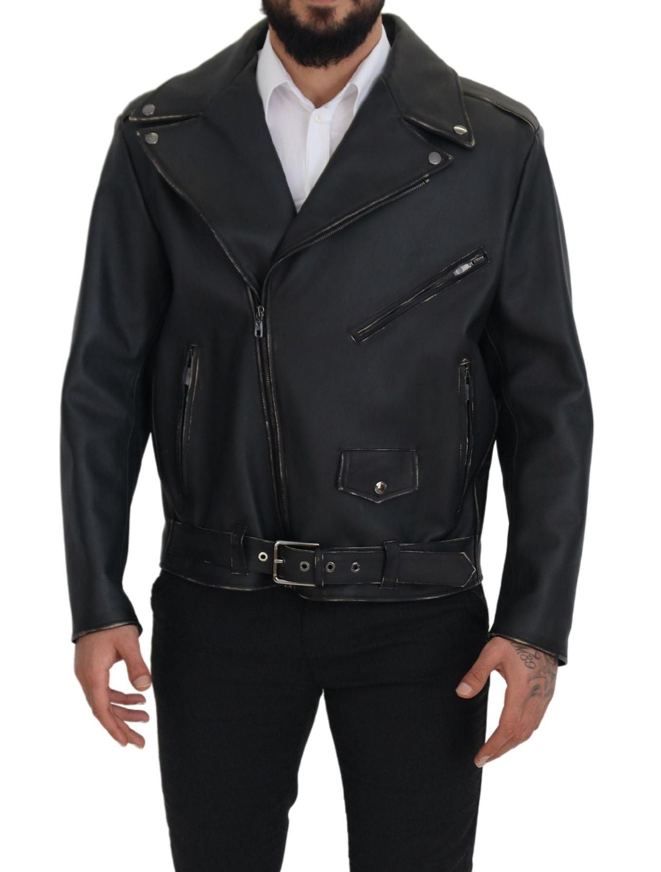 Dolce &amp; Gabbana Elegant Black Leather Biker Jacket