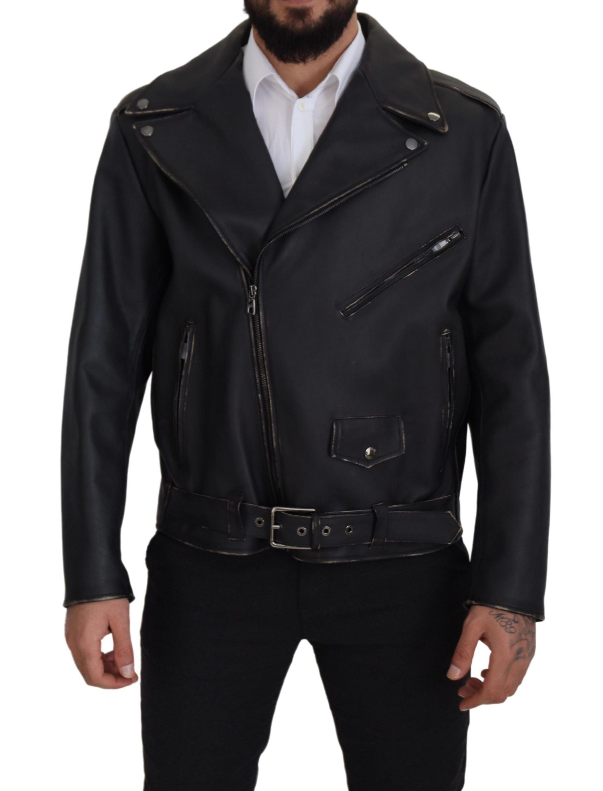 Dolce &amp; Gabbana Elegant Black Leather Biker Jacket