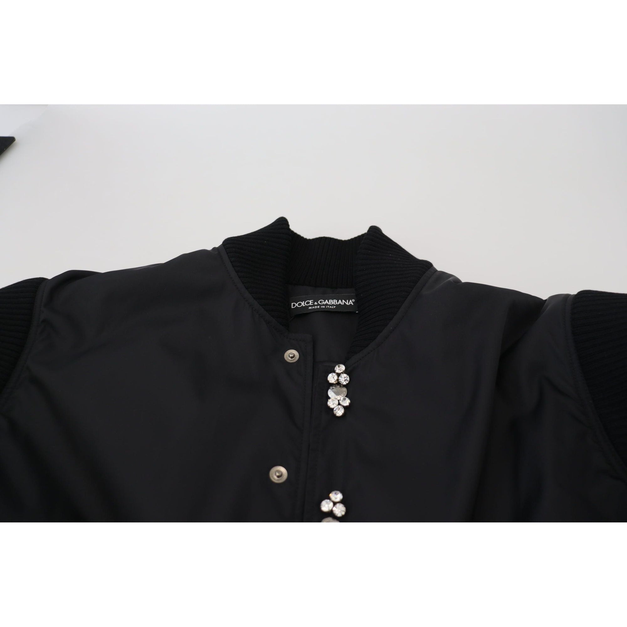 Dolce &amp; Gabbana Elegant Black Crystal-Embellished Bomber Jacket