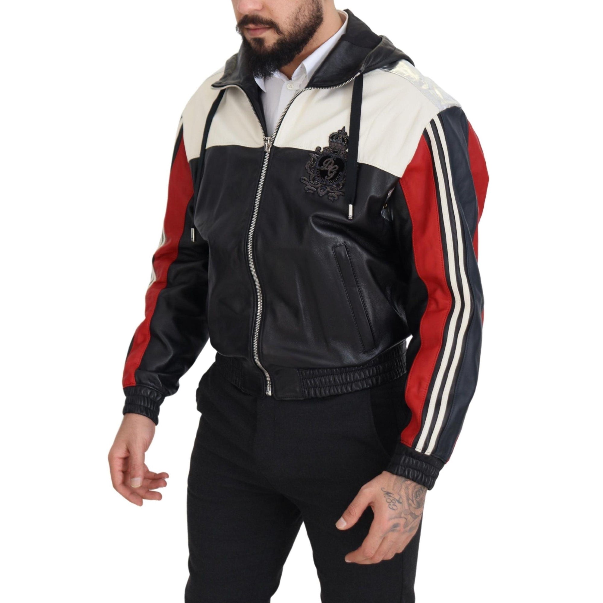 Dolce &amp; Gabbana Elite Black Leather Hooded Bomber Jacket