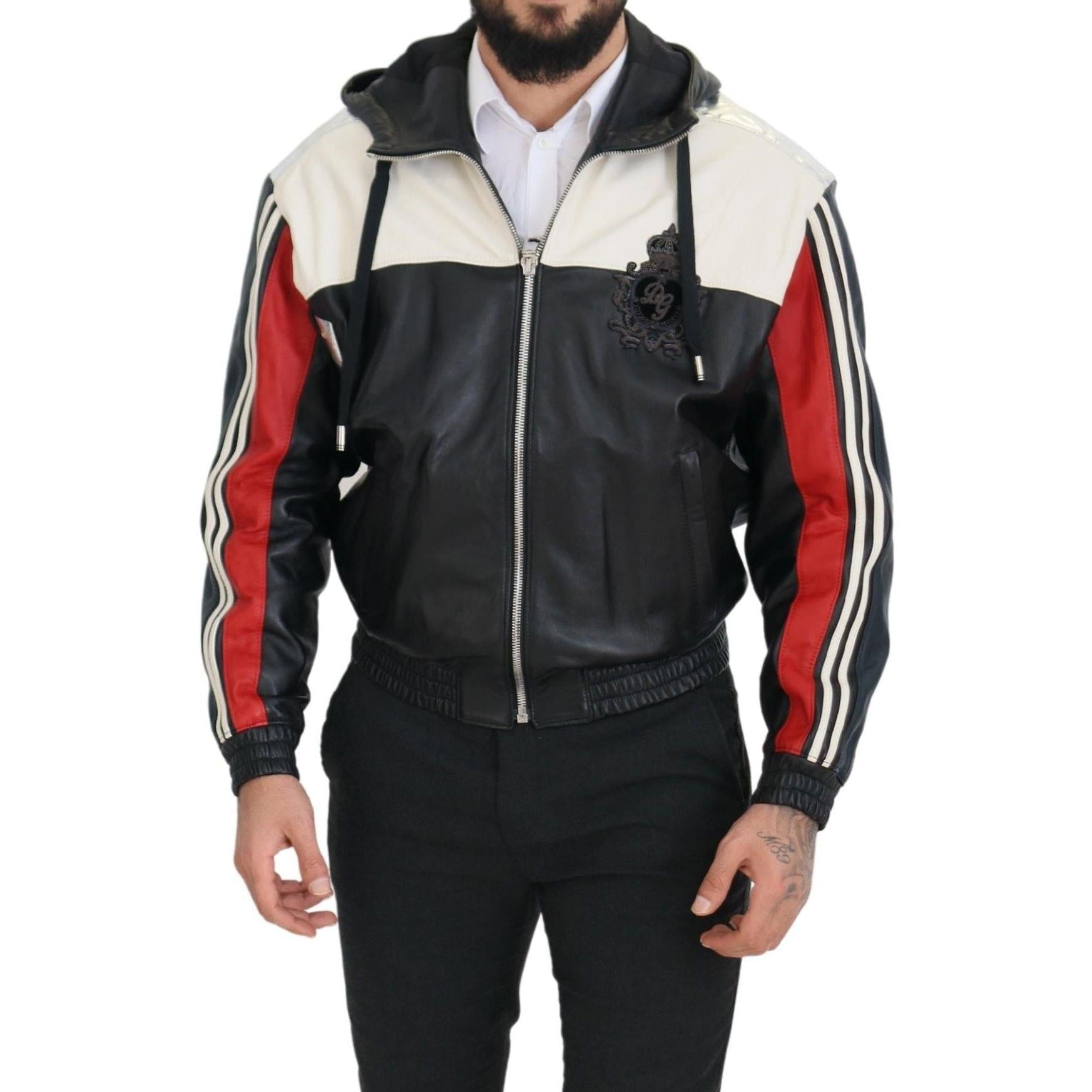 Dolce &amp; Gabbana Elite Black Leather Hooded Bomber Jacket