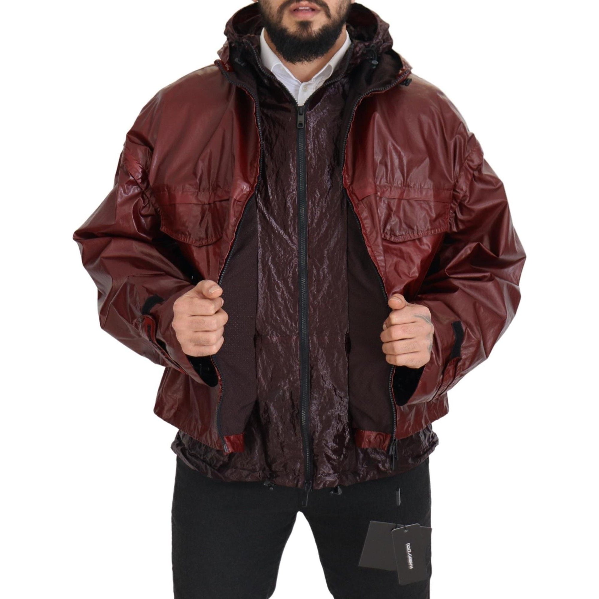 Dolce &amp; Gabbana Elegant Bordeaux Full Zip Hooded Jacket