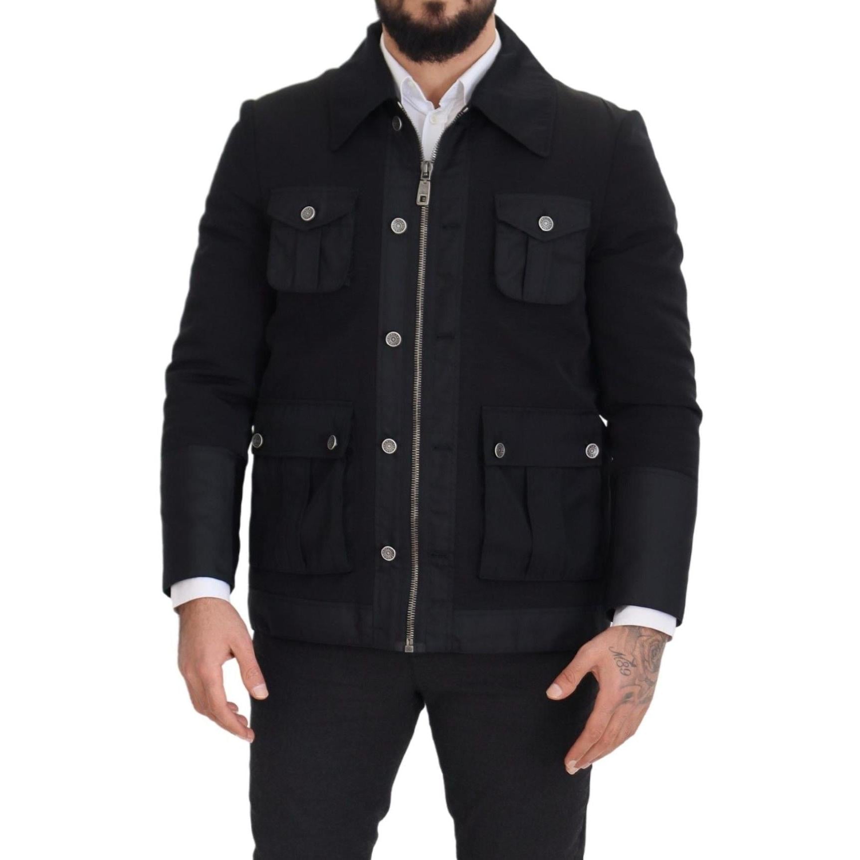 Dolce &amp; Gabbana Elegant Full Zip Black Wool Blend Jacket