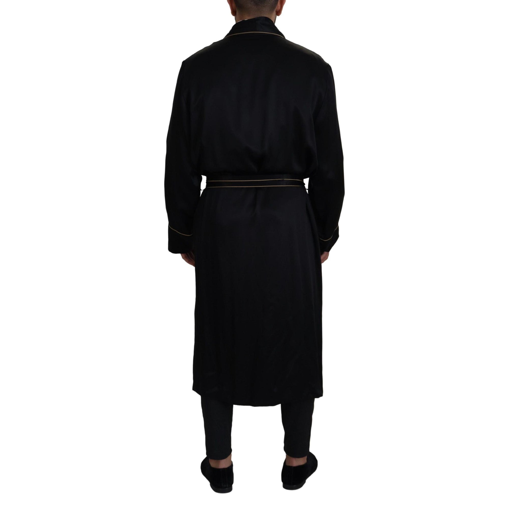 Dolce &amp; Gabbana Elegant Black Silk Long Robe Coat