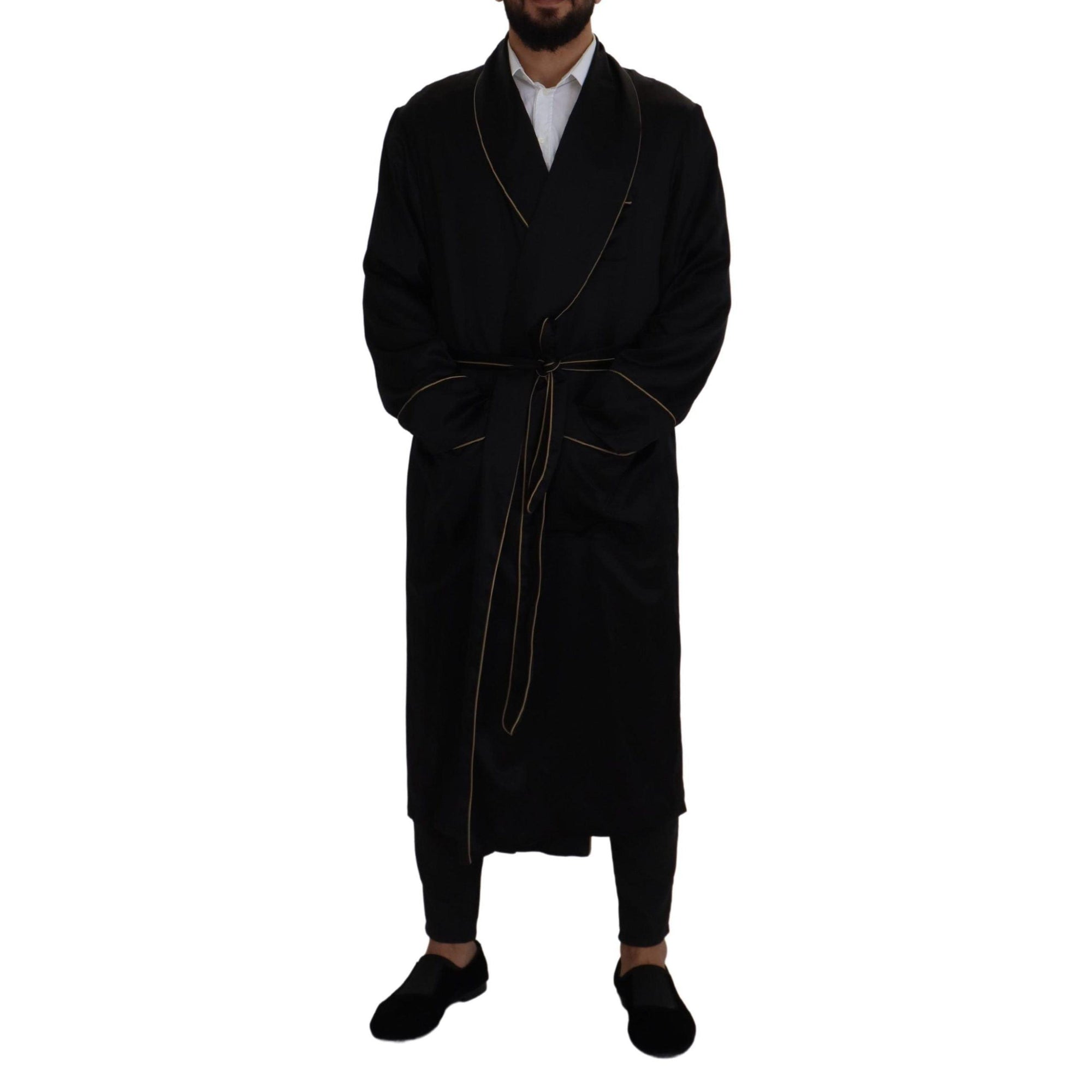Dolce &amp; Gabbana Elegant Black Silk Long Robe Coat