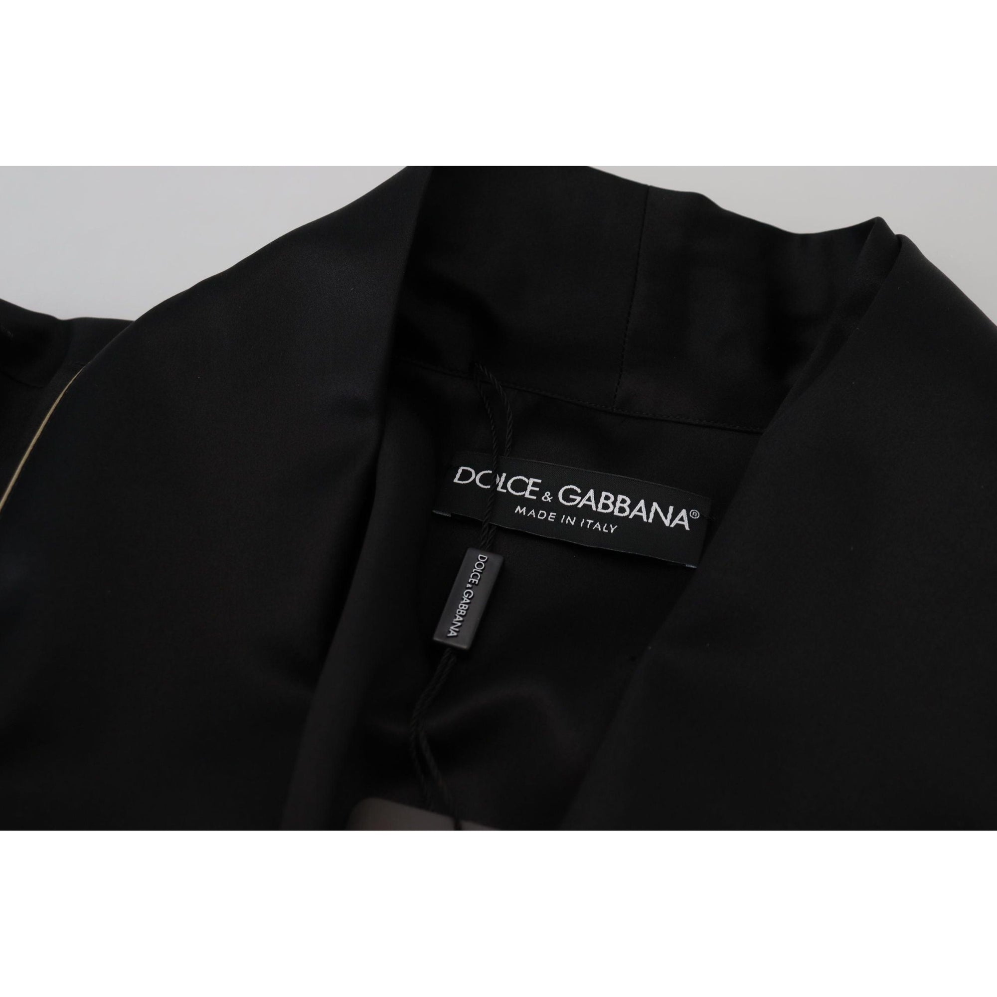 Dolce &amp; Gabbana Elegant Black Silk Long Robe Coat