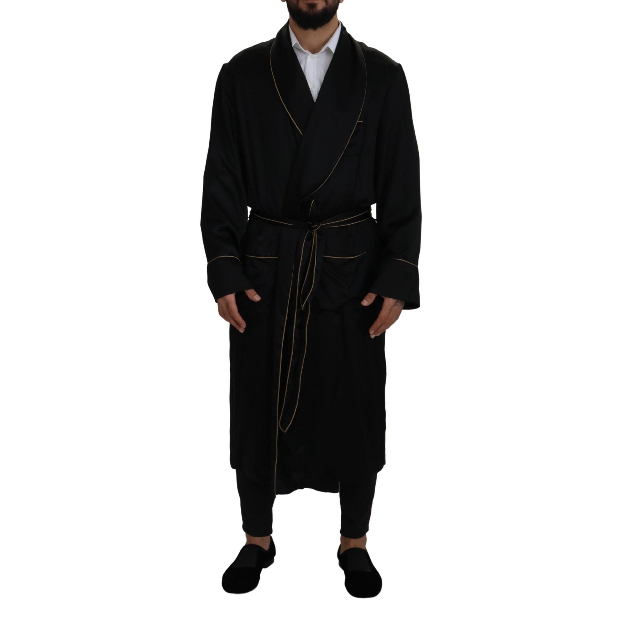 Dolce &amp; Gabbana Elegant Black Silk Long Robe Coat