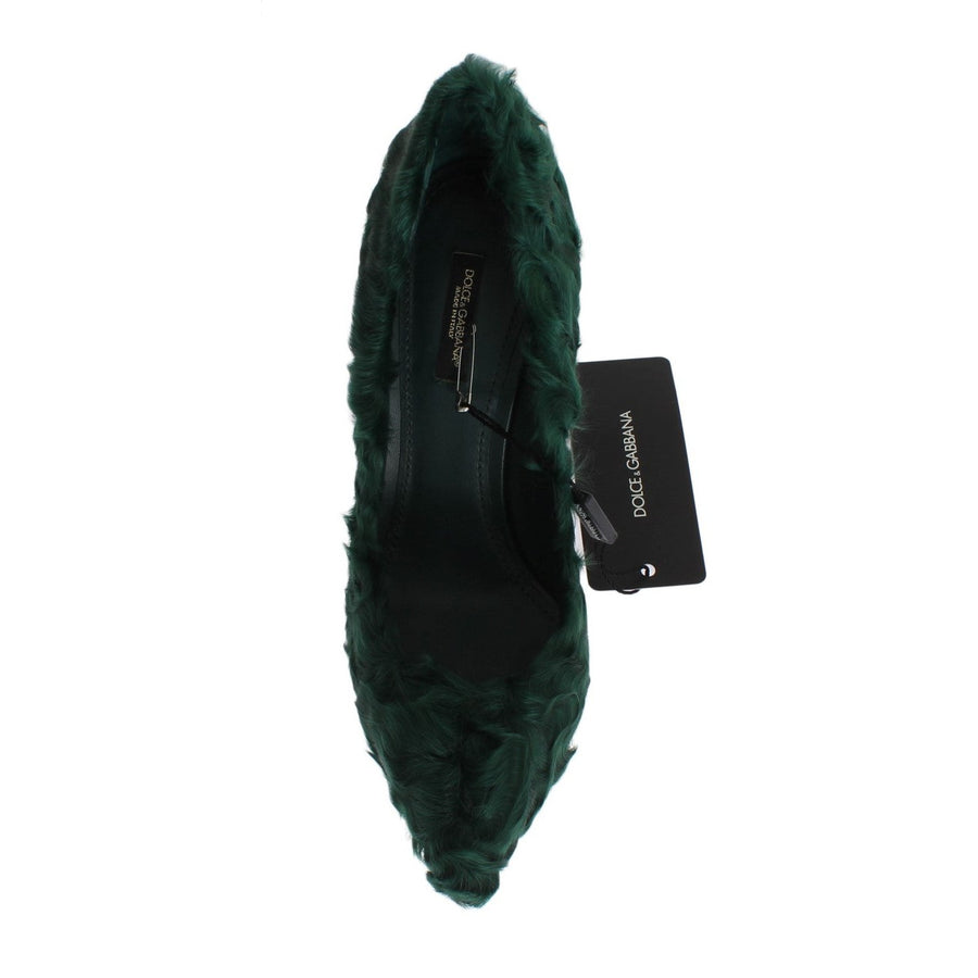 Dolce & Gabbana Elegant Green Xiangao Fur Leather Pumps