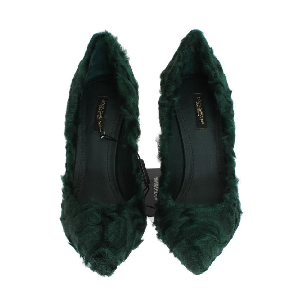 Dolce & Gabbana Elegant Green Xiangao Fur Leather Pumps