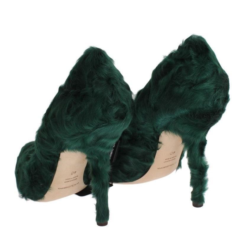Dolce &amp; Gabbana Elegant Green Xiangao Fur Leather Pumps