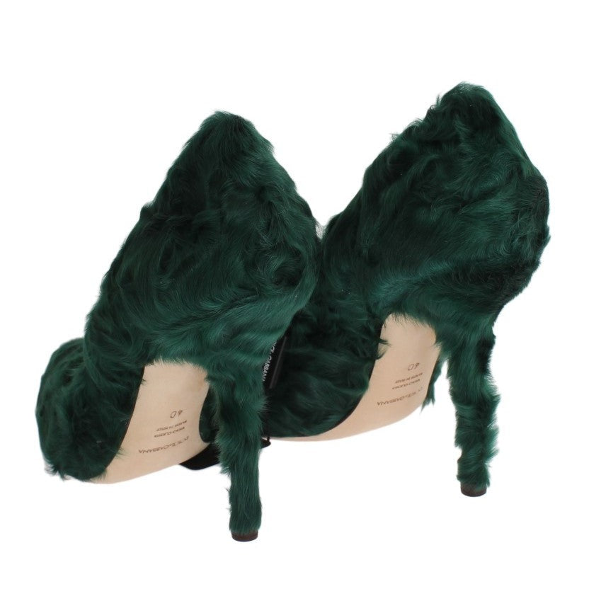 Dolce & Gabbana Elegant Green Xiangao Fur Leather Pumps