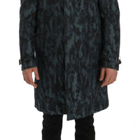 Dolce & Gabbana Blue Camouflage Trench Coat Elegance