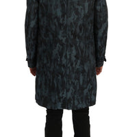 Dolce & Gabbana Blue Camouflage Trench Coat Elegance