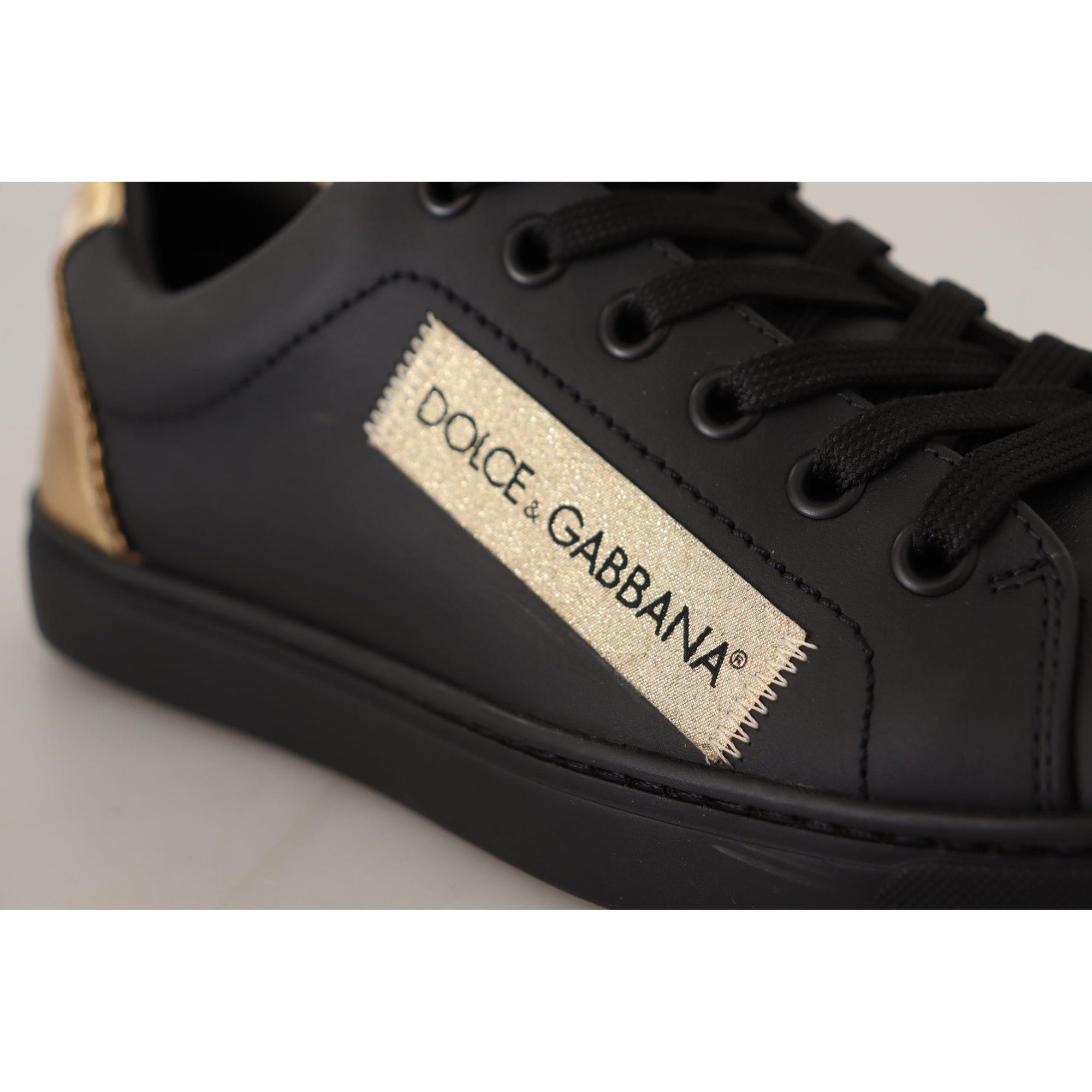 Dolce &amp; Gabbana Chic Black and Gold Low-top Leather Sneakers