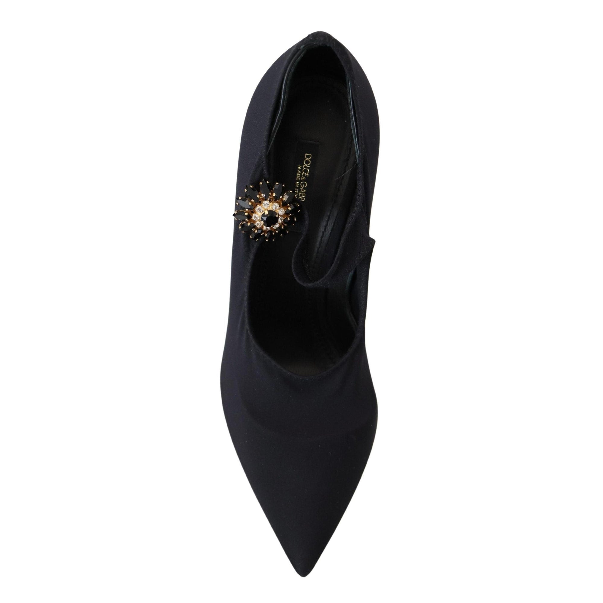 Dolce &amp; Gabbana Chic Black Mary Jane Sock Pumps with Crystals