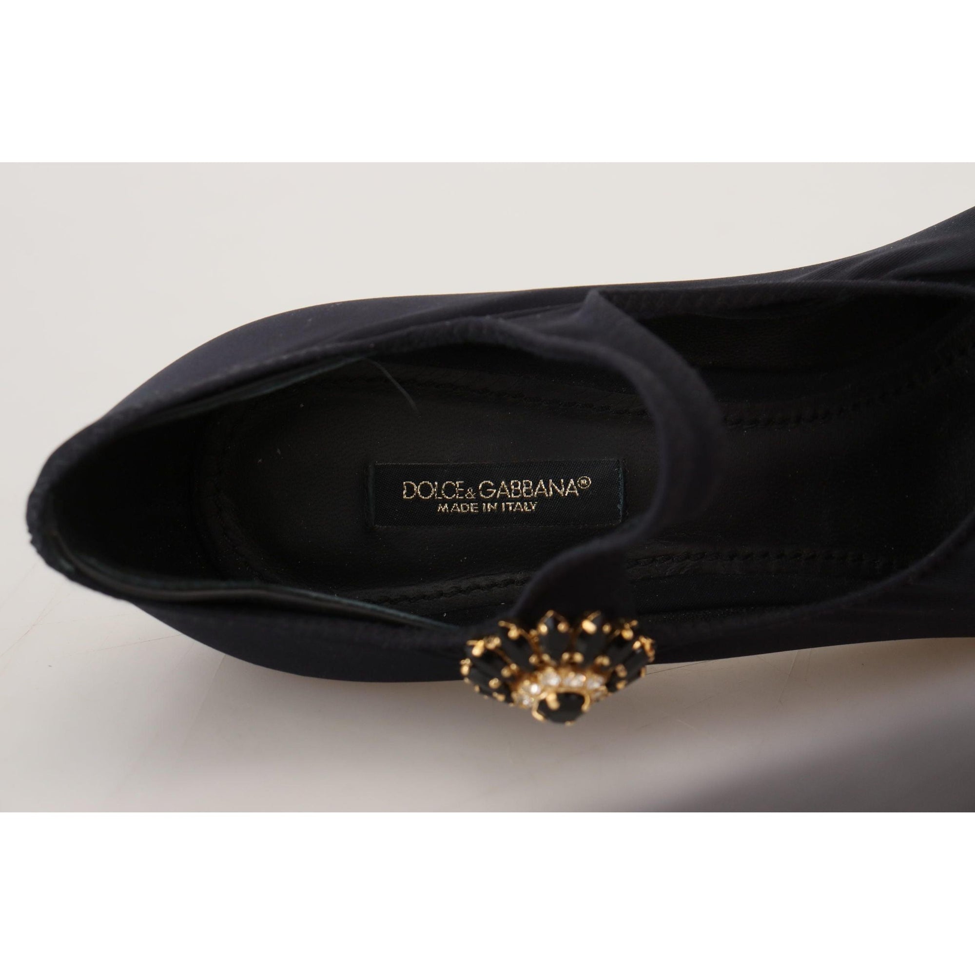 Dolce &amp; Gabbana Chic Black Mary Jane Sock Pumps with Crystals