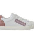 Dolce & Gabbana Chic White Pink Leather Low-Top Sneakers