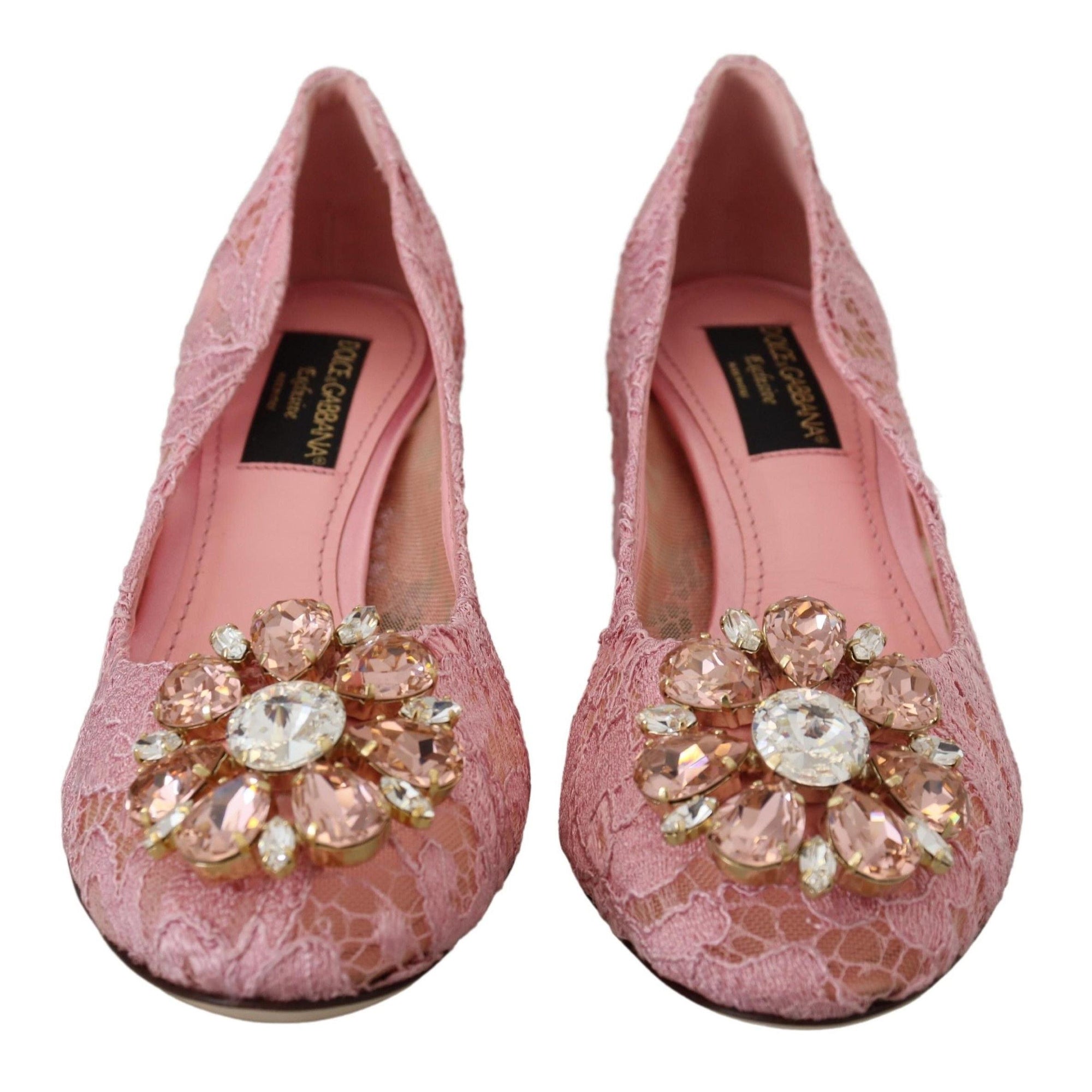 Dolce &amp; Gabbana Pastel Pink Lace Crystal Embellished Pumps