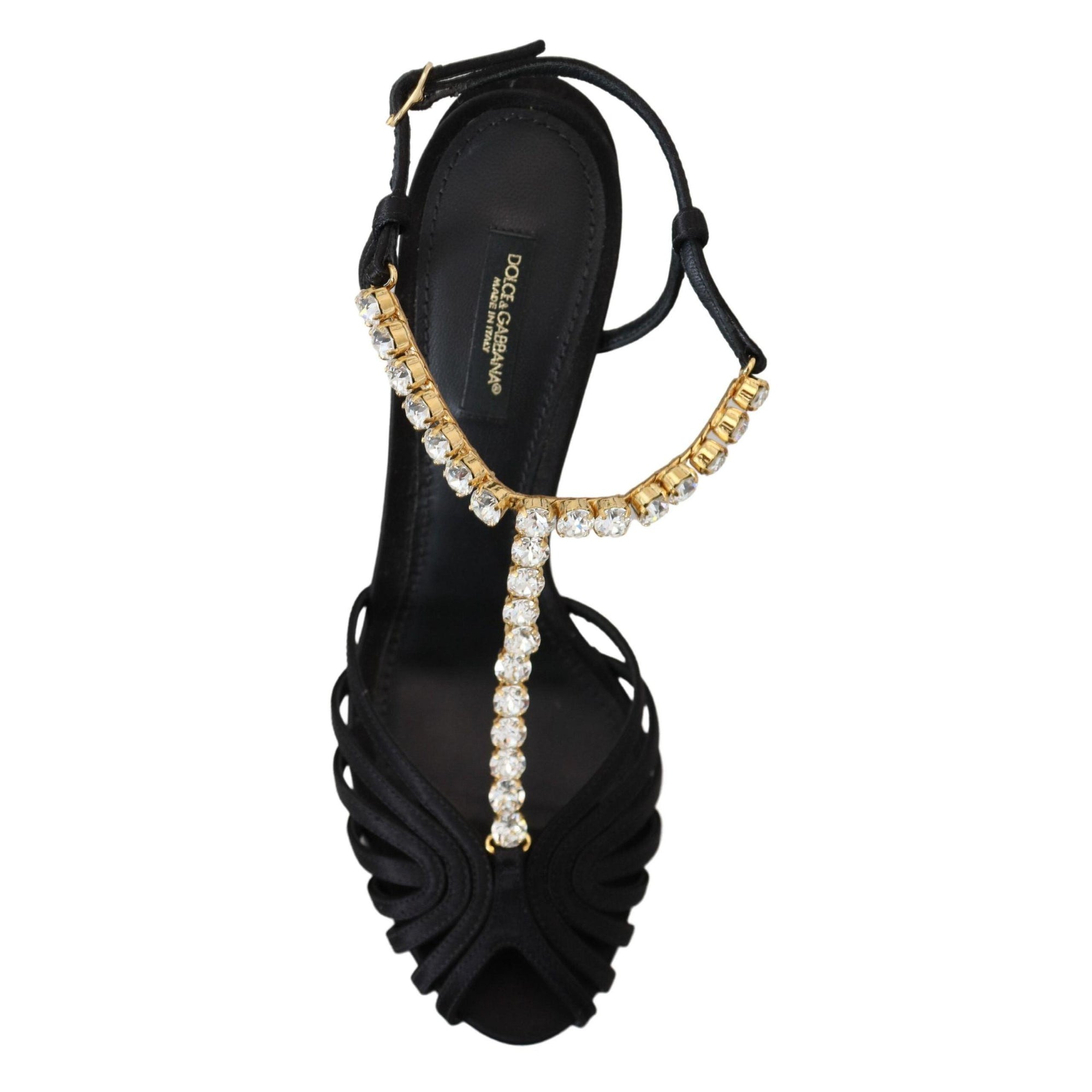 Dolce &amp; Gabbana Elegant Silk Blend Crystal T-Strap Heels