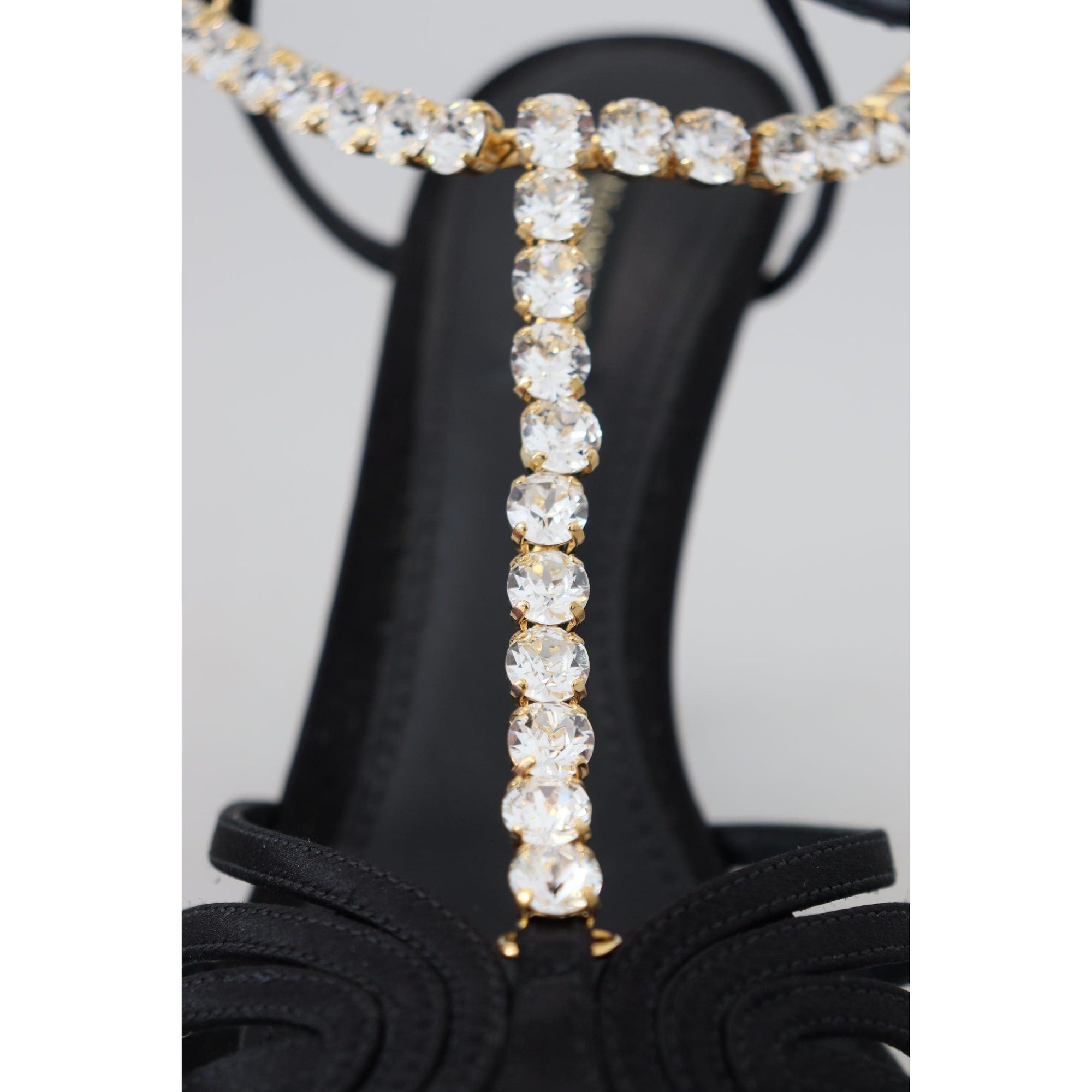 Dolce &amp; Gabbana Elegant Silk Blend Crystal T-Strap Heels