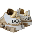 Dolce & Gabbana Elegant White and Gold Leather Sneakers