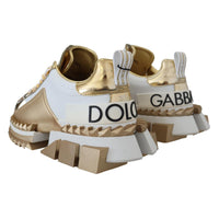 Dolce & Gabbana Elegant White and Gold Leather Sneakers