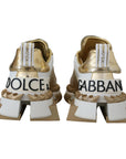 Dolce & Gabbana Elegant White and Gold Leather Sneakers