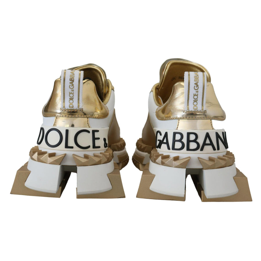 Dolce & Gabbana Elegant White and Gold Leather Sneakers