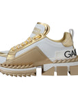 Dolce & Gabbana Elegant White and Gold Leather Sneakers
