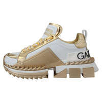 Dolce & Gabbana Elegant White and Gold Leather Sneakers