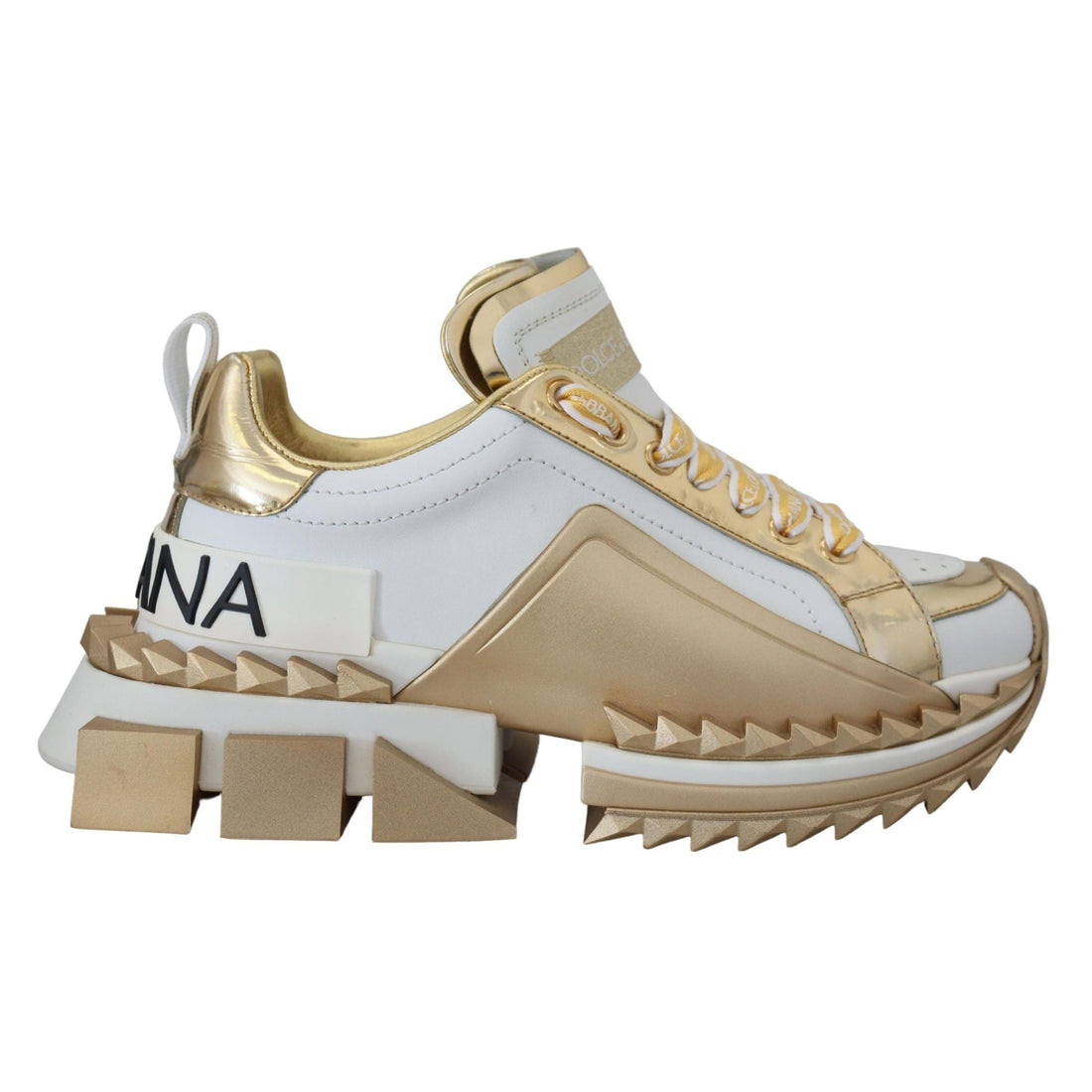 Dolce & Gabbana Elegant White and Gold Leather Sneakers