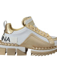 Dolce & Gabbana Elegant White and Gold Leather Sneakers