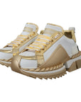 Dolce & Gabbana Elegant White and Gold Leather Sneakers