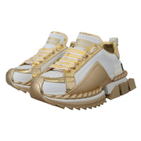 Dolce & Gabbana Elegant White and Gold Leather Sneakers