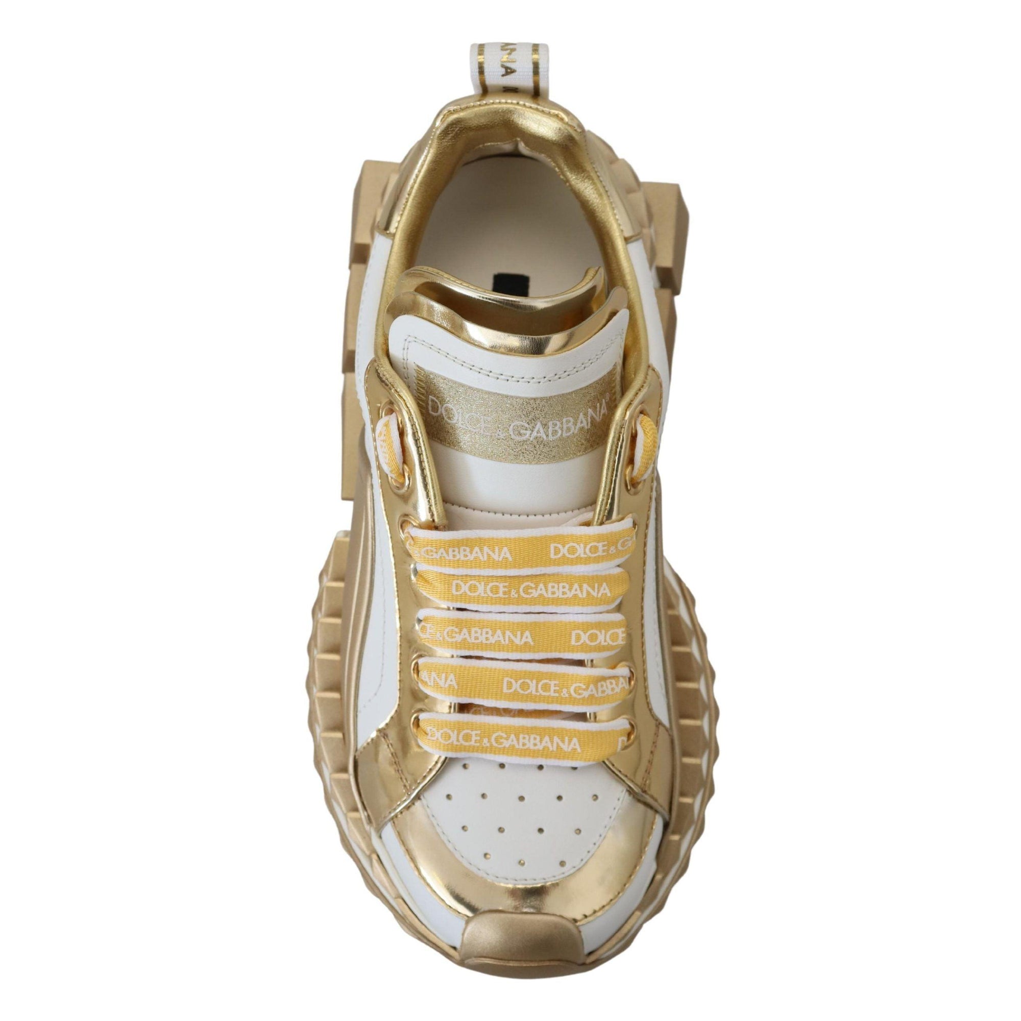 Dolce &amp; Gabbana Elegant White and Gold Leather Sneakers