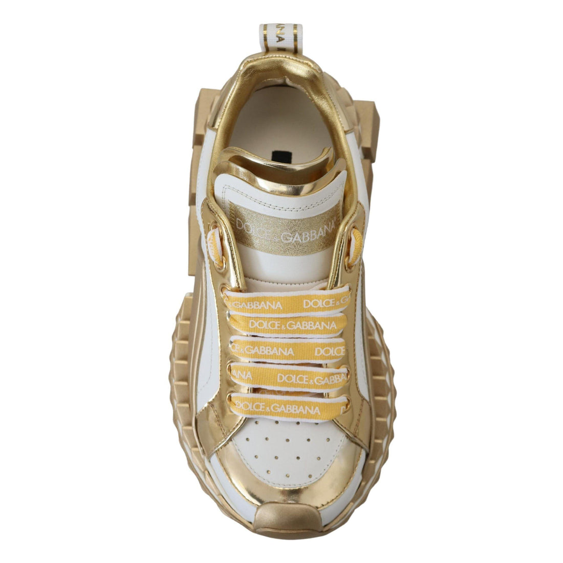 Dolce & Gabbana Elegant White and Gold Leather Sneakers