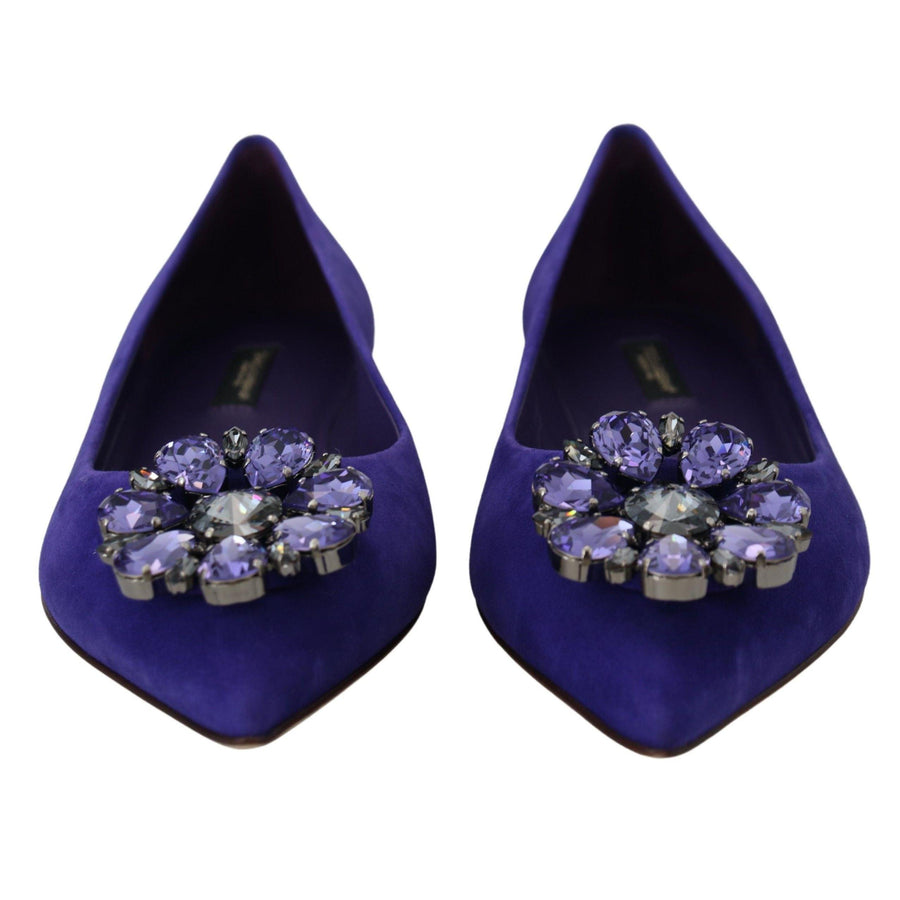 Dolce & Gabbana Embellished Crystal Purple Suede Flats