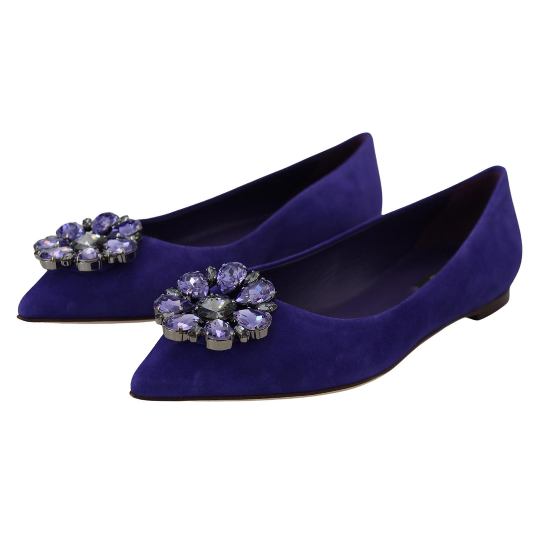 Dolce & Gabbana Embellished Crystal Purple Suede Flats