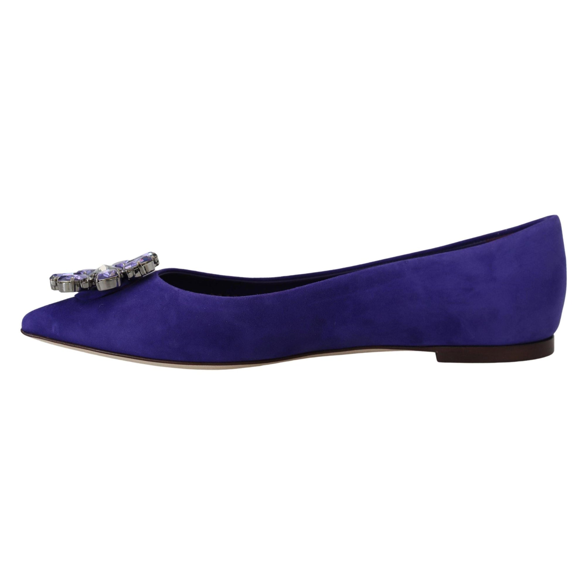 Dolce &amp; Gabbana Embellished Crystal Purple Suede Flats