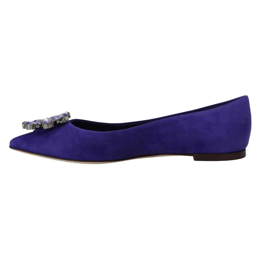 Dolce & Gabbana Embellished Crystal Purple Suede Flats