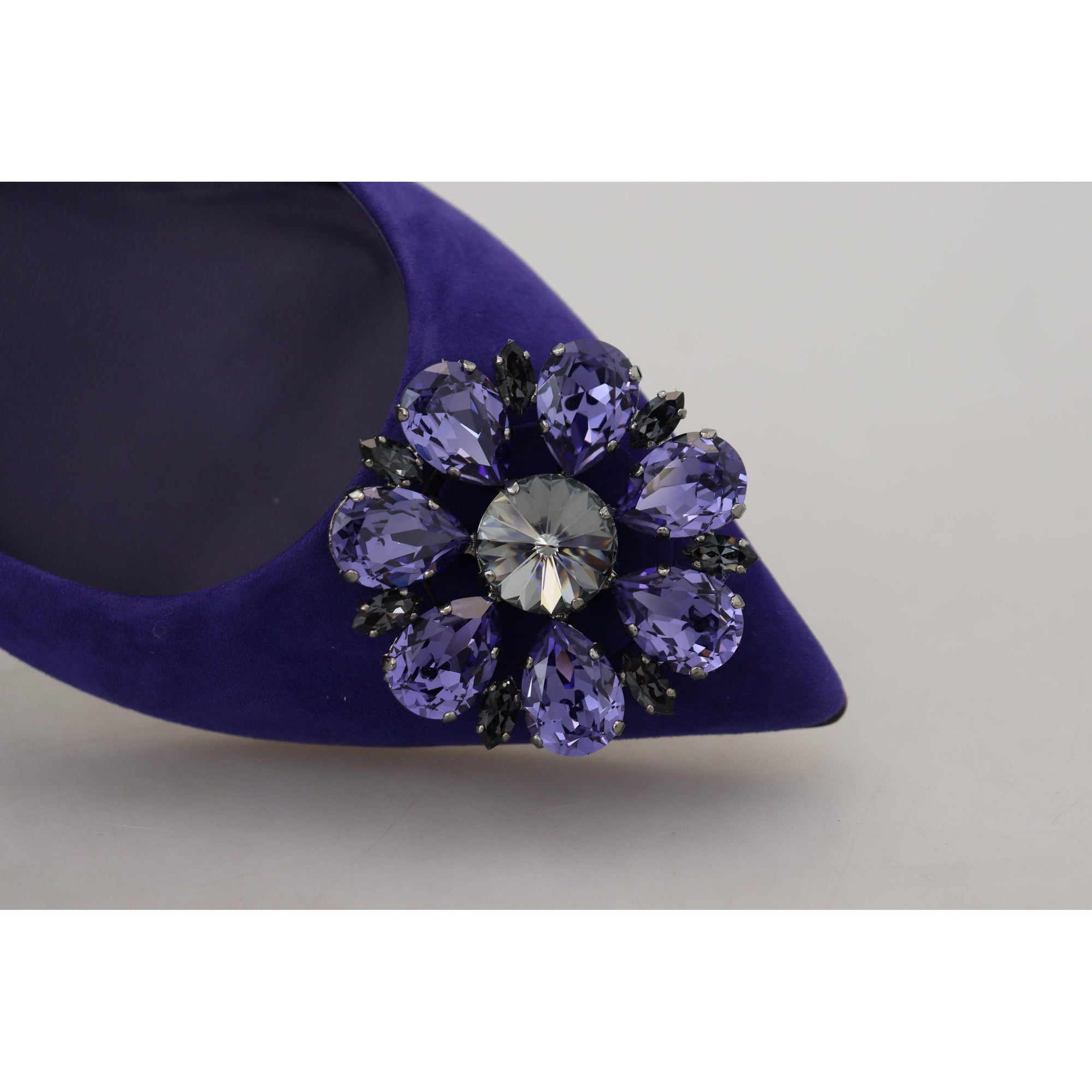 Dolce &amp; Gabbana Embellished Crystal Purple Suede Flats