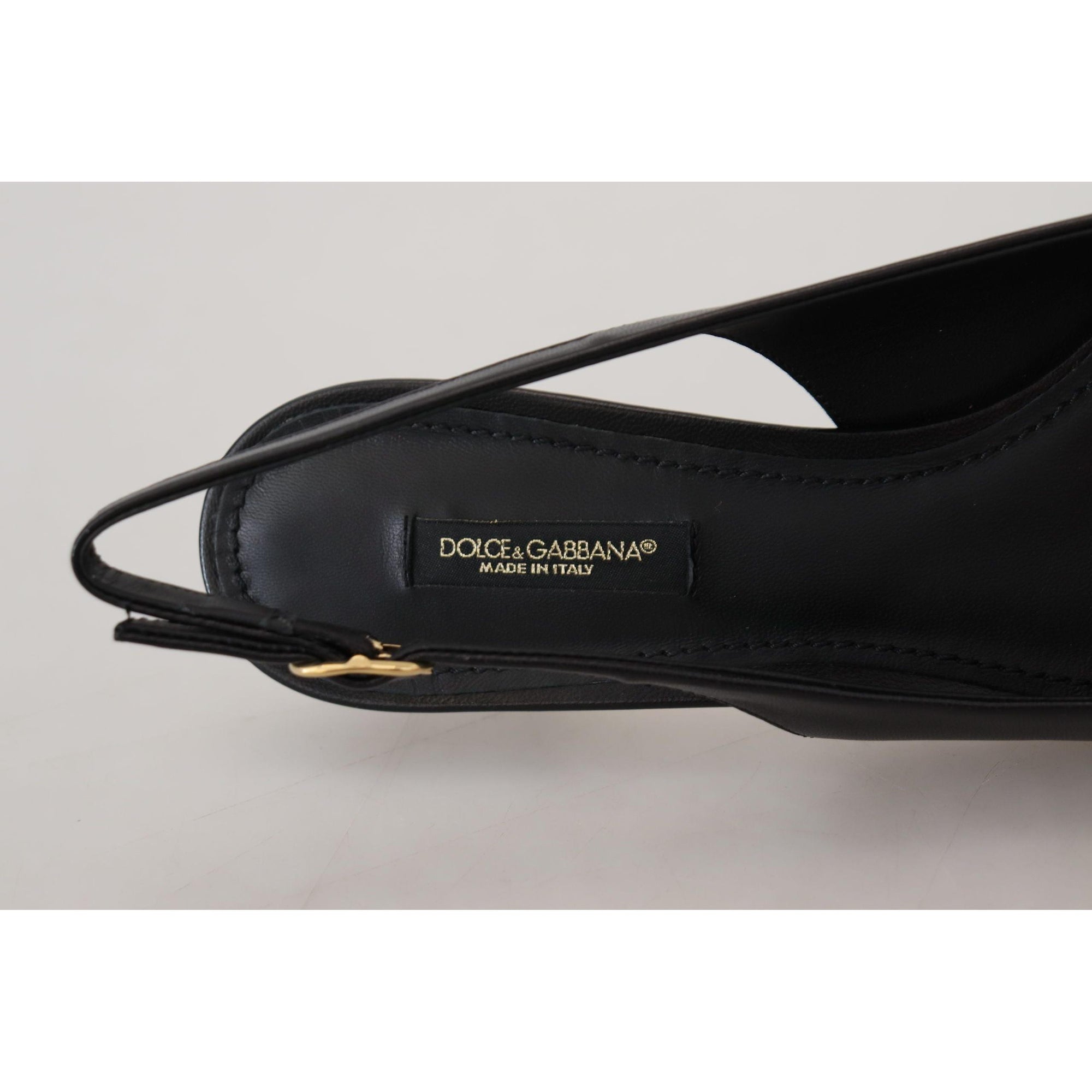 Dolce &amp; Gabbana Elegant Black Leather Slingback Pumps